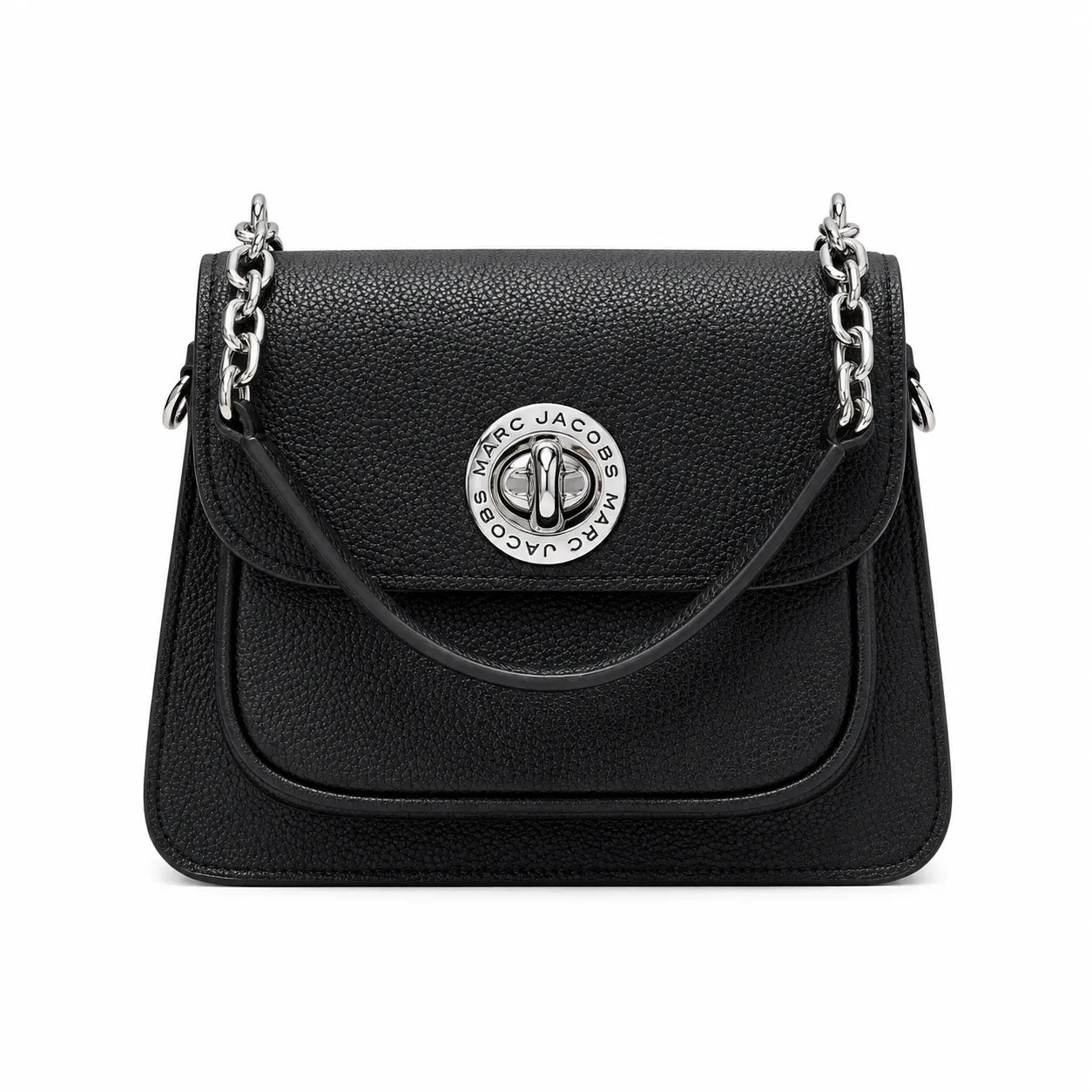 Marc Jacobs J Marc | Black pebbled leather signature rotating J-clasp chain and leather shoulder strap women's designer crossbody bag