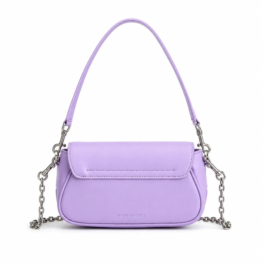 Marc Jacobs Clover in lavender | Smooth pebbled leather signature J-shaped buckle flap detachable chain shoulder strap women's designer mini crossbody bag