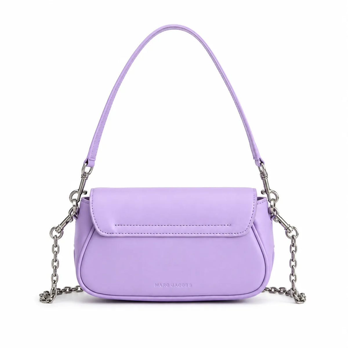 Marc Jacobs Clover in lavender | Smooth pebbled leather signature J-shaped buckle flap detachable chain shoulder strap women's designer mini crossbody bag
