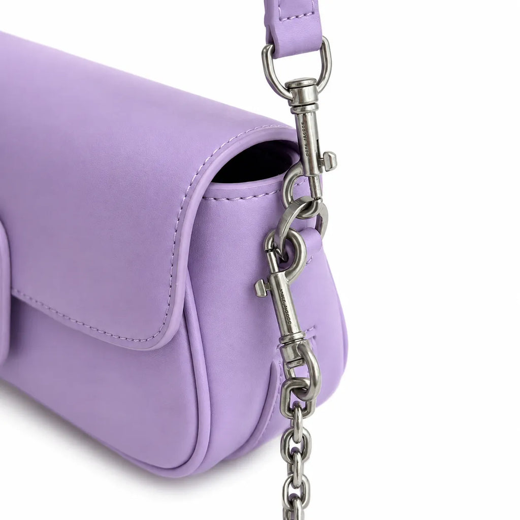 Marc Jacobs Clover in lavender | Smooth pebbled leather signature J-shaped buckle flap detachable chain shoulder strap women's designer mini crossbody bag
