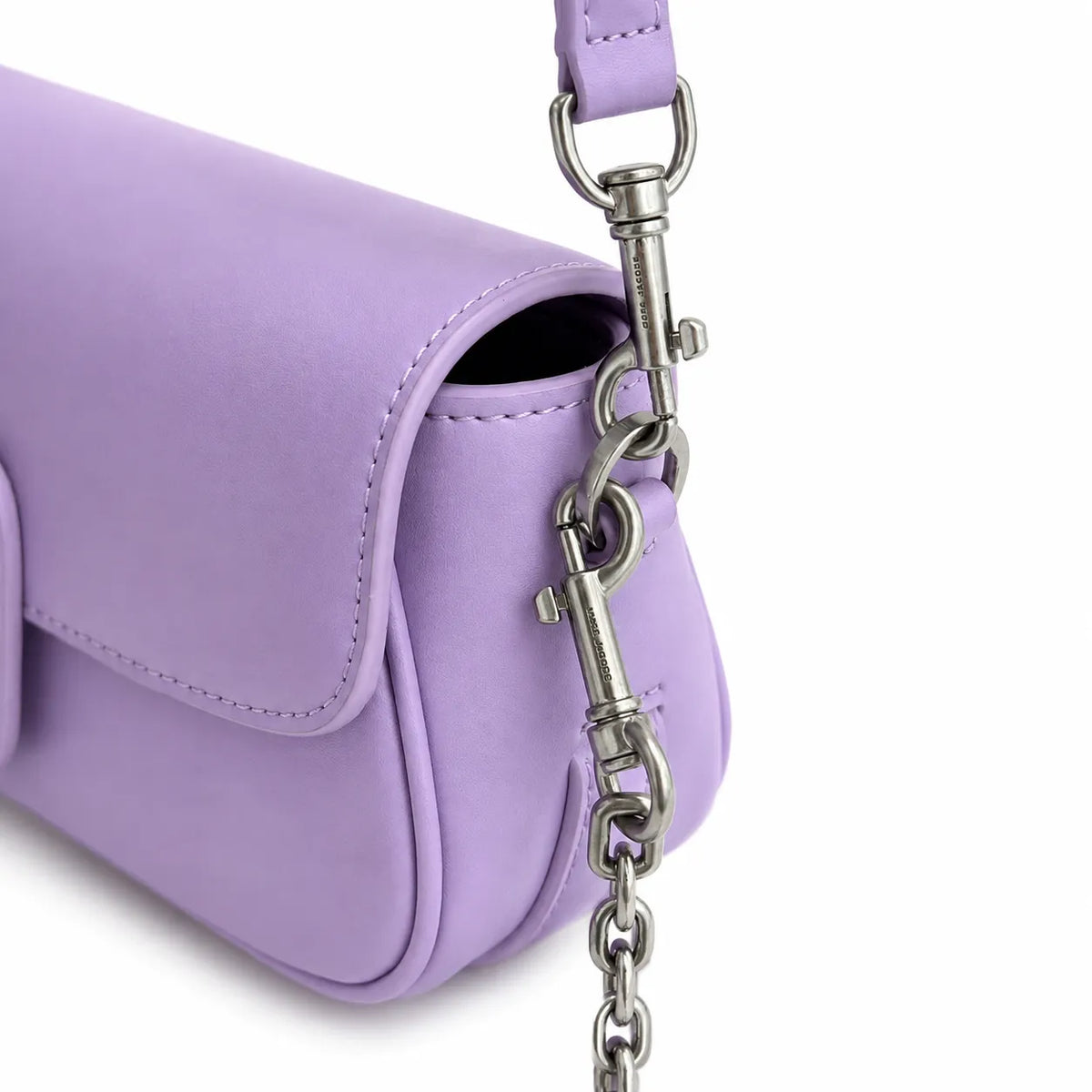 Marc Jacobs Clover in lavender | Smooth pebbled leather signature J-shaped buckle flap detachable chain shoulder strap women's designer mini crossbody bag