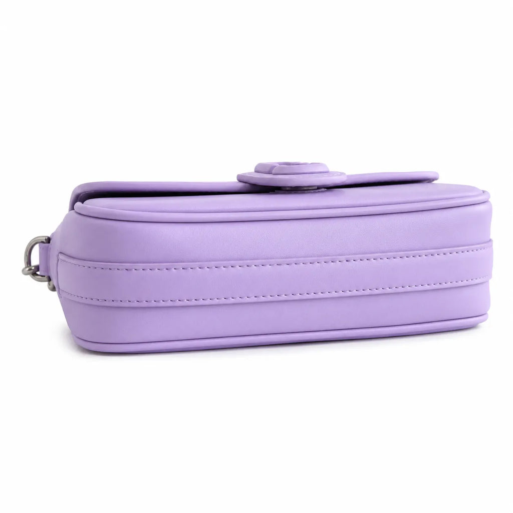 Marc Jacobs Clover in lavender | Smooth pebbled leather signature J-shaped buckle flap detachable chain shoulder strap women's designer mini crossbody bag