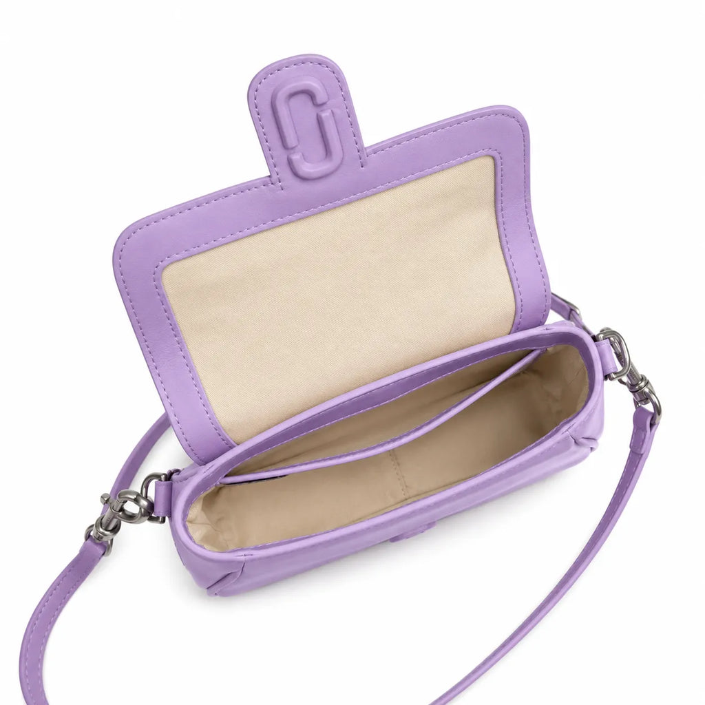 Marc Jacobs Clover in lavender | Smooth pebbled leather signature J-shaped buckle flap detachable chain shoulder strap women's designer mini crossbody bag