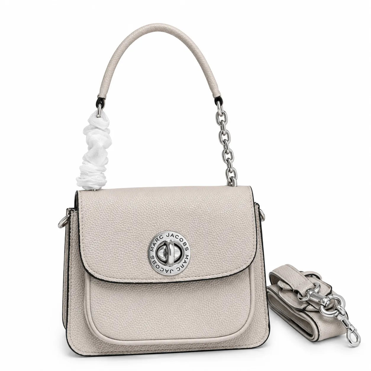Marc Jacobs J Marc | Black pebbled leather signature rotating J-clasp chain and leather shoulder strap women's designer crossbody bag
