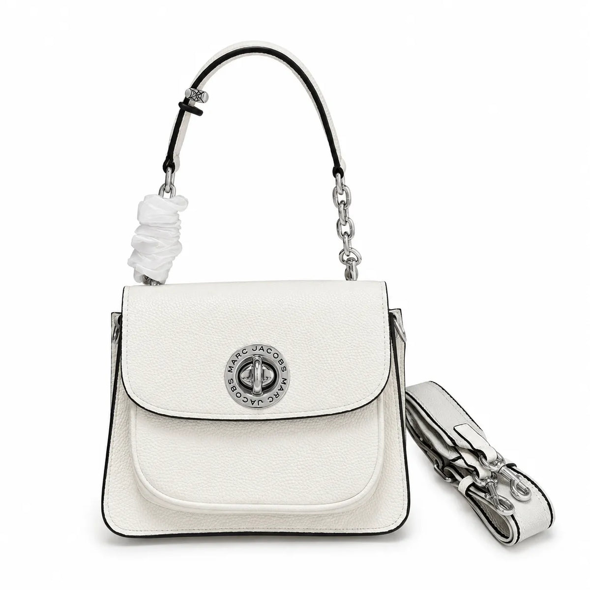 Marc Jacobs J Marc | Black pebbled leather signature rotating J-clasp chain and leather shoulder strap women's designer crossbody bag