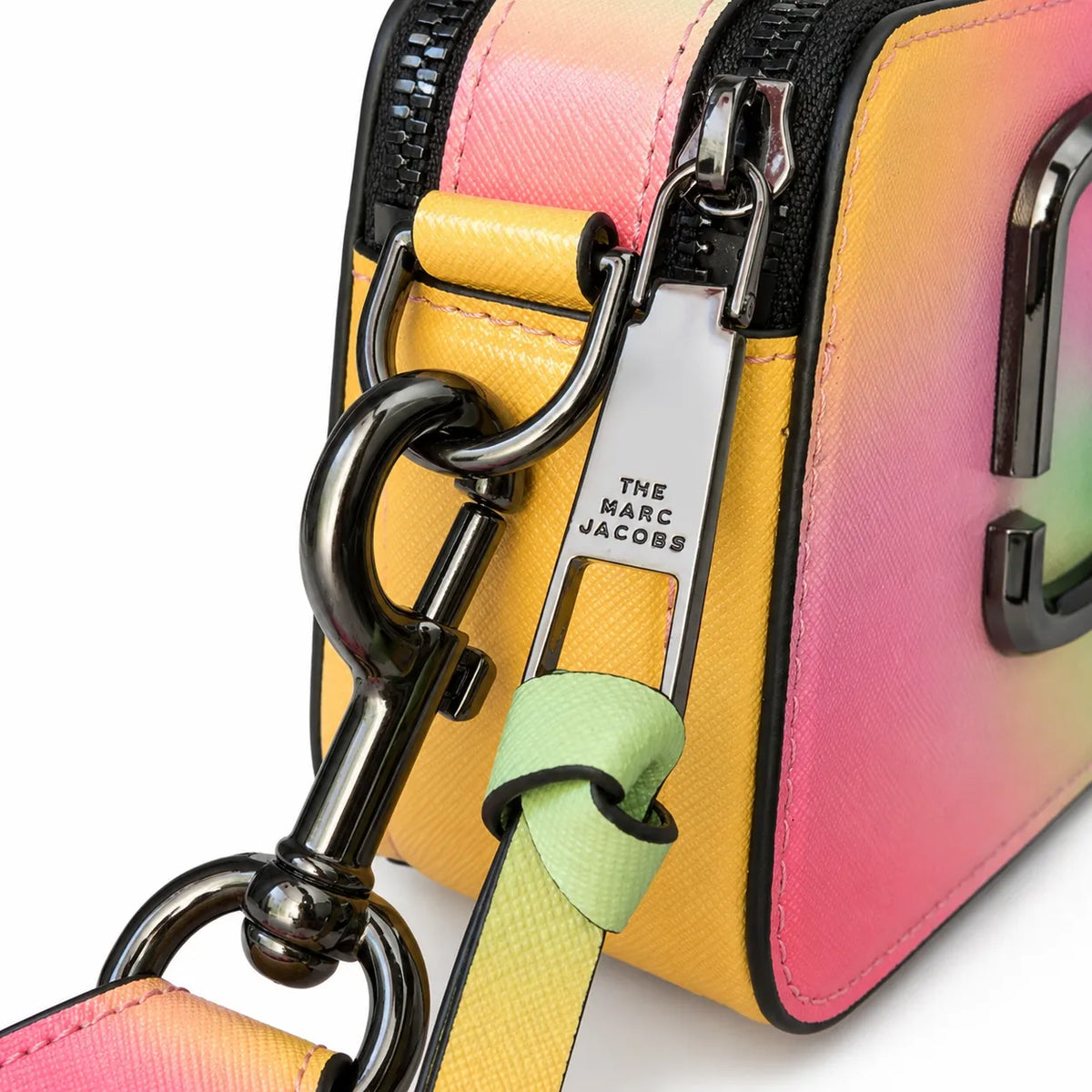 Marc Jacobs Snapshot Rainbow Gradient Camera Bag | Dreamy unicorn color scheme  iconic double J logo  wide jacquard shoulder strap  women's designer rainbow gradient camera bag