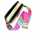 Marc Jacobs Snapshot Rainbow Gradient Camera Bag | Dreamy unicorn color scheme  iconic double J logo  wide jacquard shoulder strap  women's designer rainbow gradient camera bag