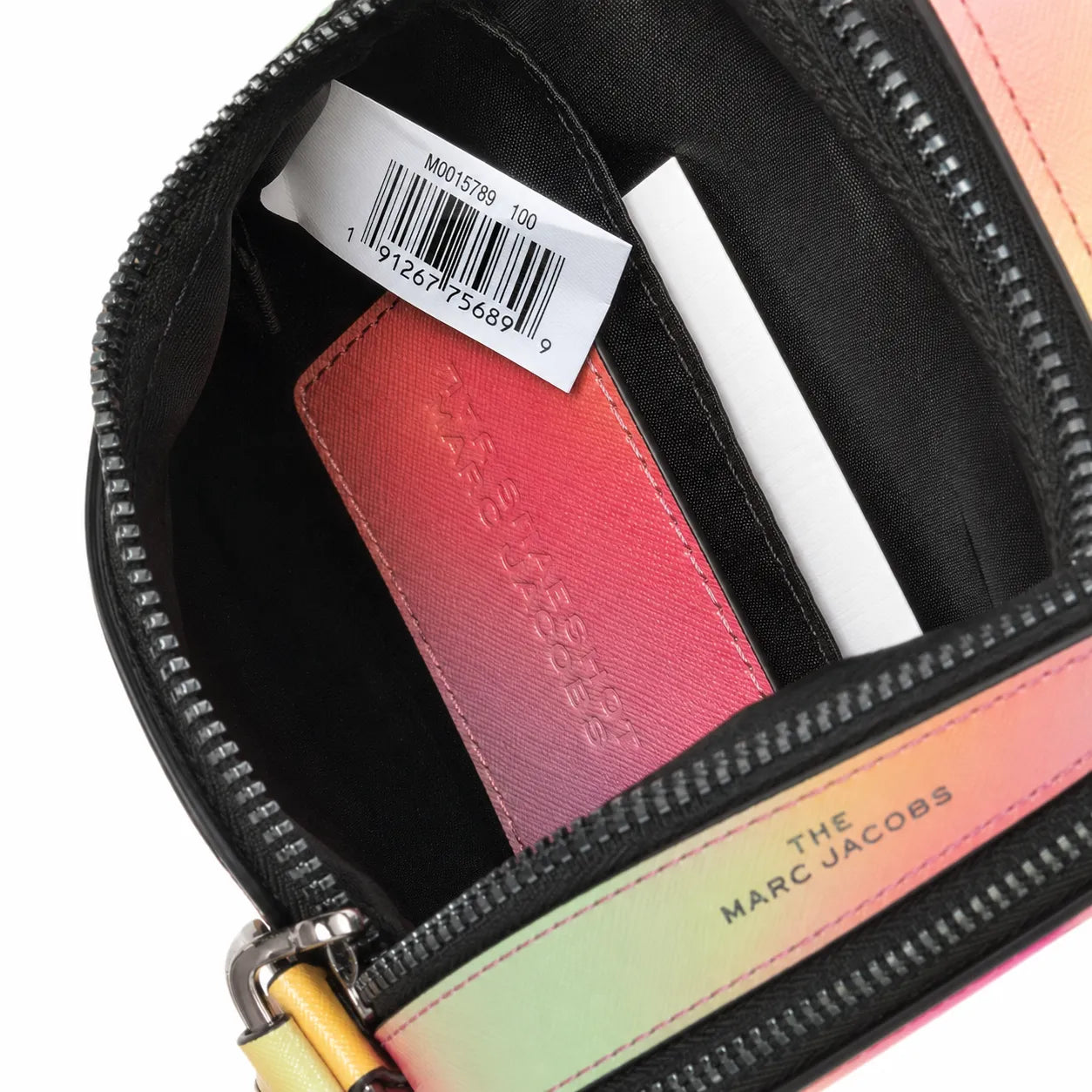 Marc Jacobs Snapshot Rainbow Gradient Camera Bag | Dreamy unicorn color scheme  iconic double J logo  wide jacquard shoulder strap  women's designer rainbow gradient camera bag