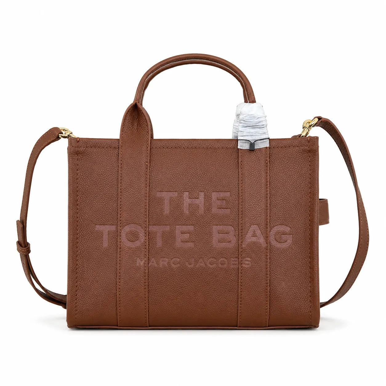 Marc Jacobs | Brown pebbled leather embossed logo  detachable shoulder strap  women's commuter handbag