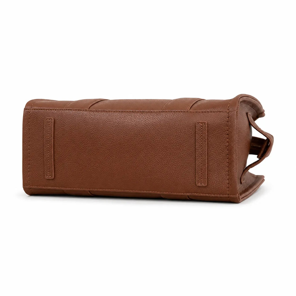 Marc Jacobs | Brown pebbled leather embossed logo  detachable shoulder strap  women's commuter handbag