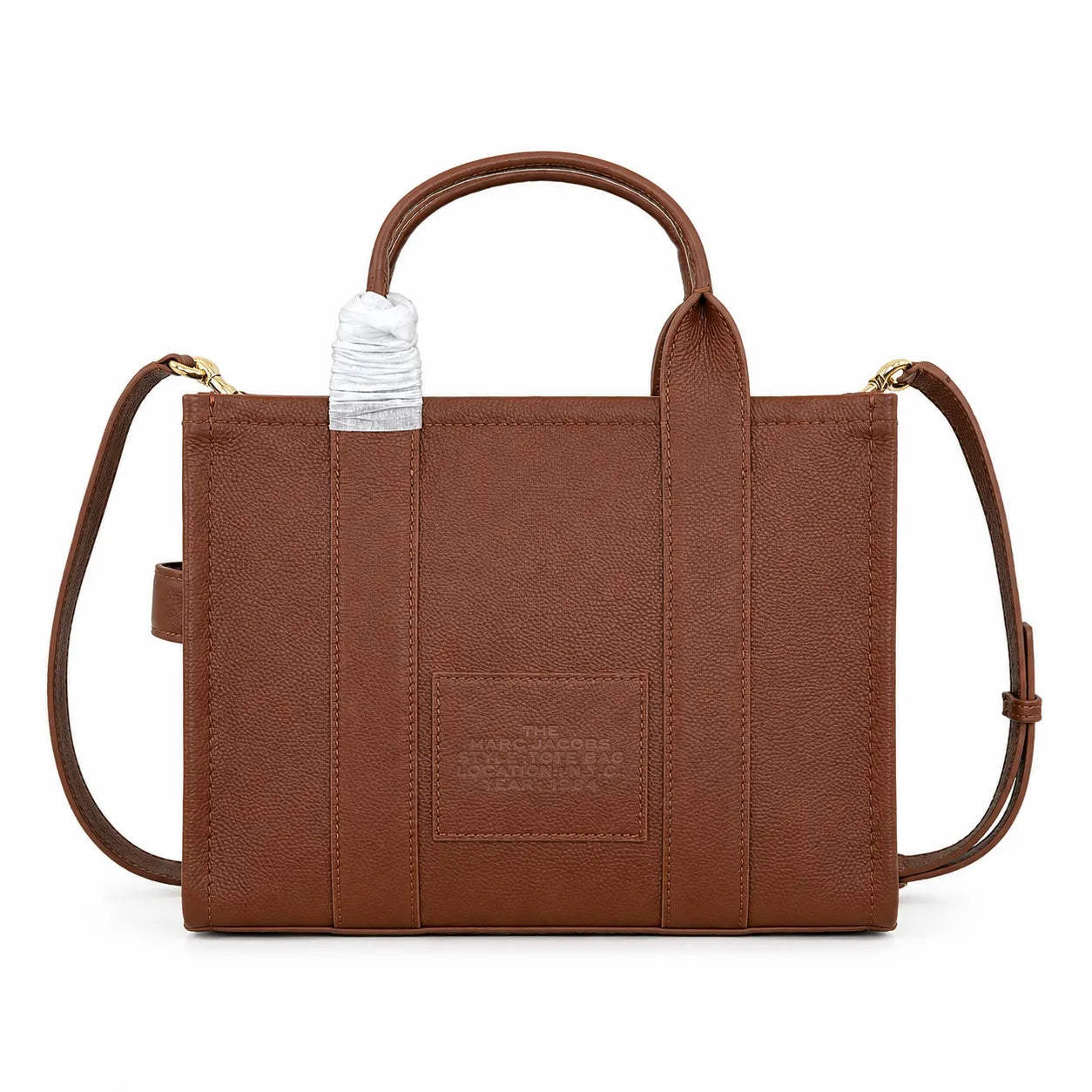 Marc Jacobs | Brown pebbled leather embossed logo  detachable shoulder strap  women's commuter handbag