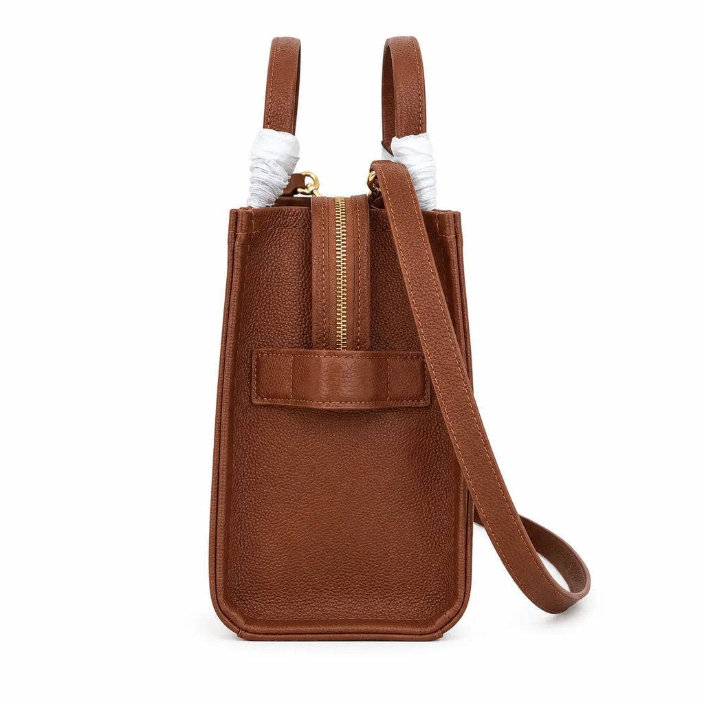 Marc Jacobs | Brown pebbled leather embossed logo  detachable shoulder strap  women's commuter handbag