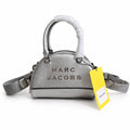 Marc Jacobs Mini Dome Metallic Silver | Embossed Logo  Detachable Jacquard Shoulder Strap  Women's Designer Crossbody Bag
