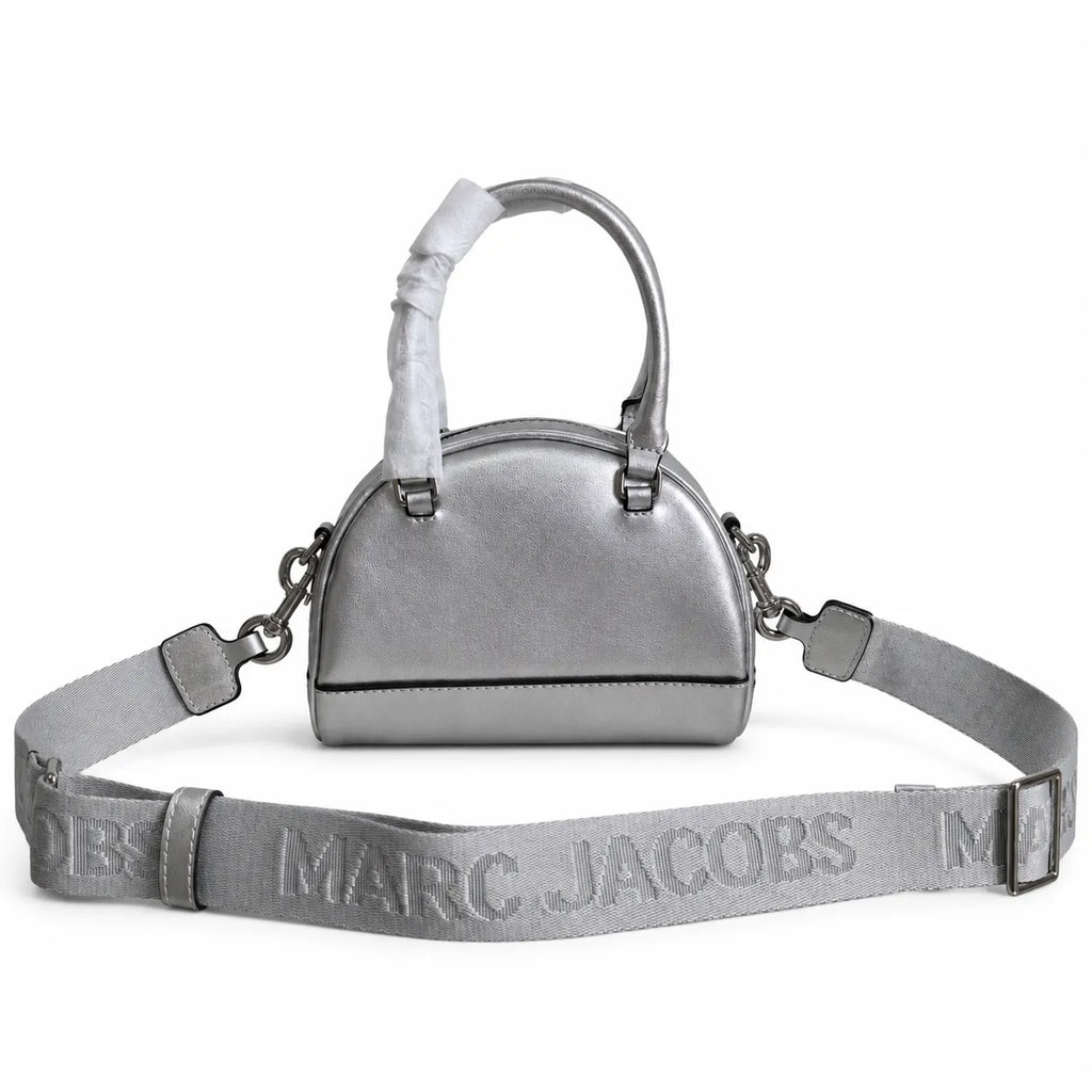 Marc Jacobs Mini Dome Metallic Silver | Embossed Logo  Detachable Jacquard Shoulder Strap  Women's Designer Crossbody Bag