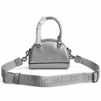 Marc Jacobs Mini Dome Metallic Silver | Embossed Logo  Detachable Jacquard Shoulder Strap  Women's Designer Crossbody Bag