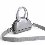 Marc Jacobs Mini Dome Metallic Silver | Embossed Logo  Detachable Jacquard Shoulder Strap  Women's Designer Crossbody Bag