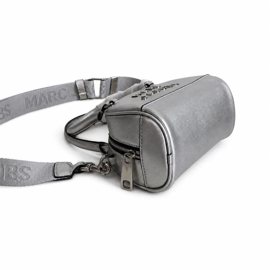 Marc Jacobs Mini Dome Metallic Silver | Embossed Logo  Detachable Jacquard Shoulder Strap  Women's Designer Crossbody Bag