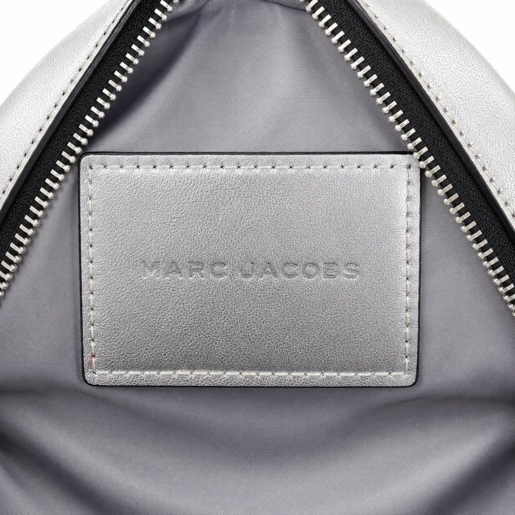 Marc Jacobs Mini Dome Metallic Silver | Embossed Logo  Detachable Jacquard Shoulder Strap  Women's Designer Crossbody Bag