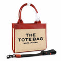 Marc Jacobs Raffia and Leather | Rust Red Trim      Embossed Logo Detachable Shoulder Strap Women's Designer Summer Handbag