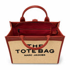 Marc Jacobs Raffia and Leather | Rust Red Trim      Embossed Logo Detachable Shoulder Strap Women's Designer Summer Handbag