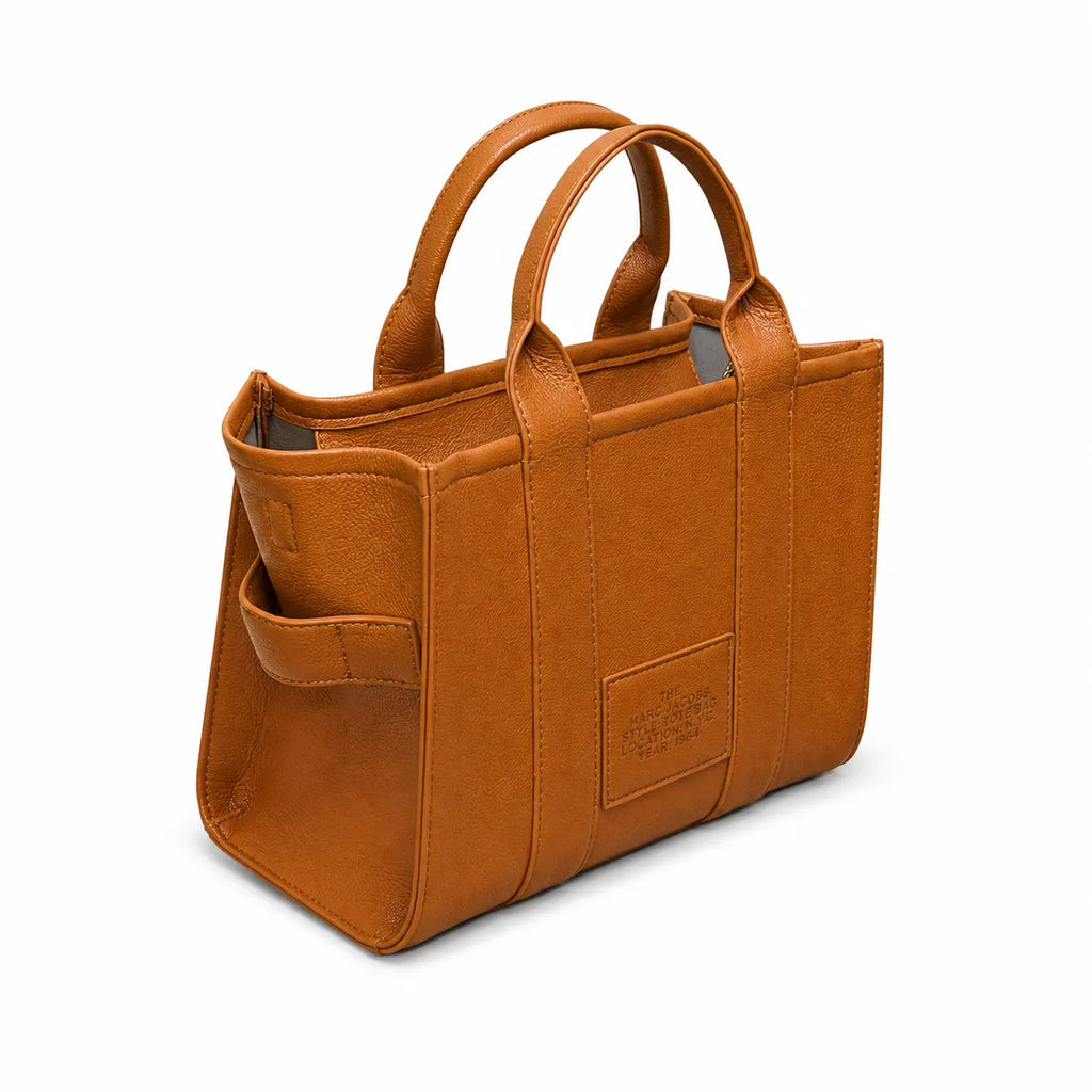 Marc Jacobs | Brown pebbled leather embossed logo detachable shoulder strap women's commuter handbag