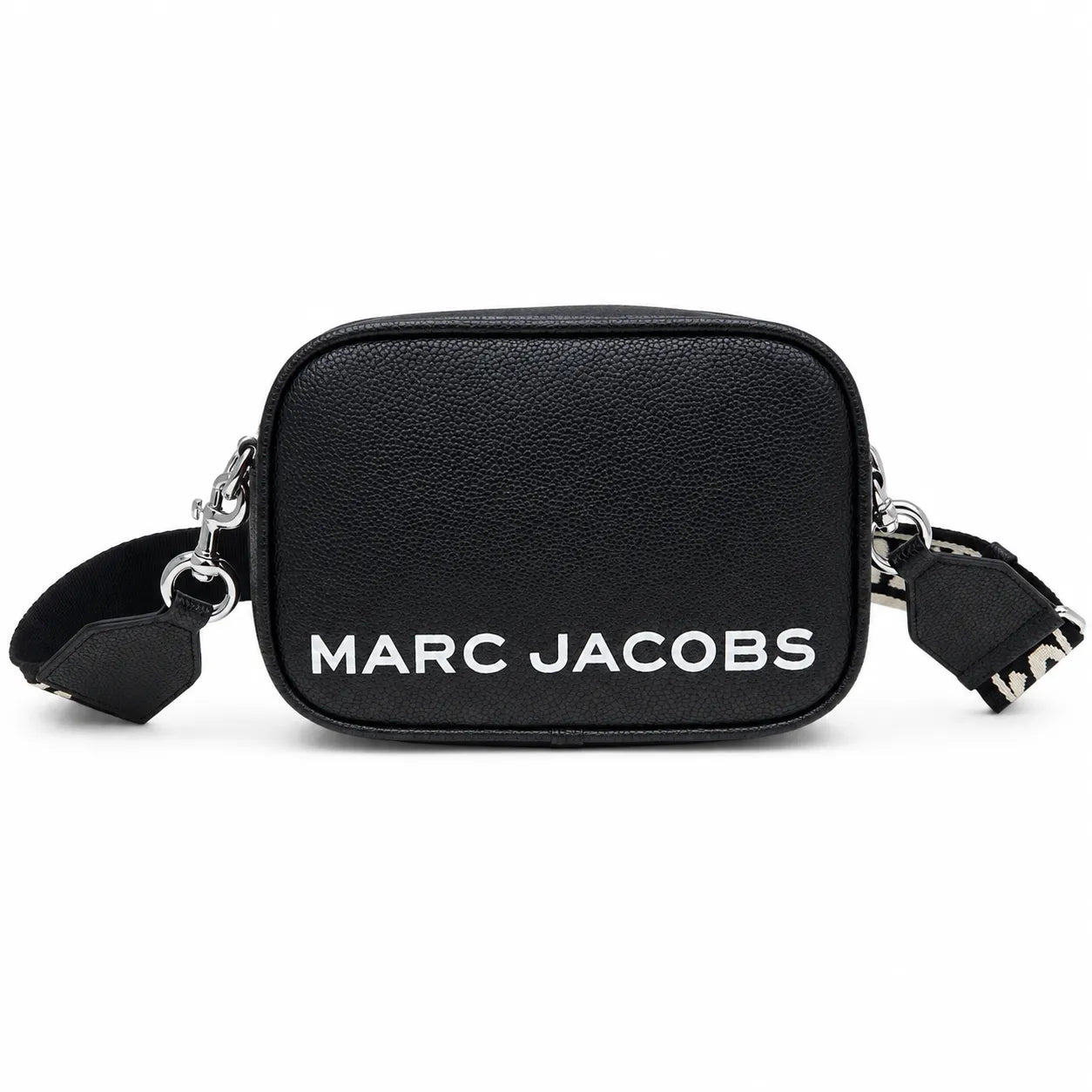 Marc Jacobs Snapshot | Beige and brown pebbled leather  iconic double J logo  wide jacquard shoulder strap women's designer color-blocked leather camera bag