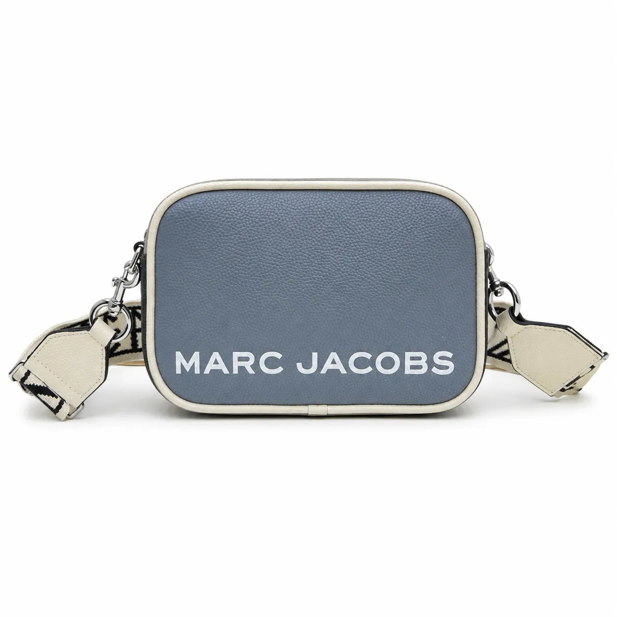 Marc Jacobs Snapshot | Beige and brown pebbled leather  iconic double J logo  wide jacquard shoulder strap women's designer color-blocked leather camera bag
