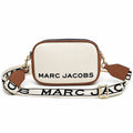 Marc Jacobs Snapshot | Beige and brown pebbled leather  iconic double J logo  wide jacquard shoulder strap women's designer color-blocked leather camera bag