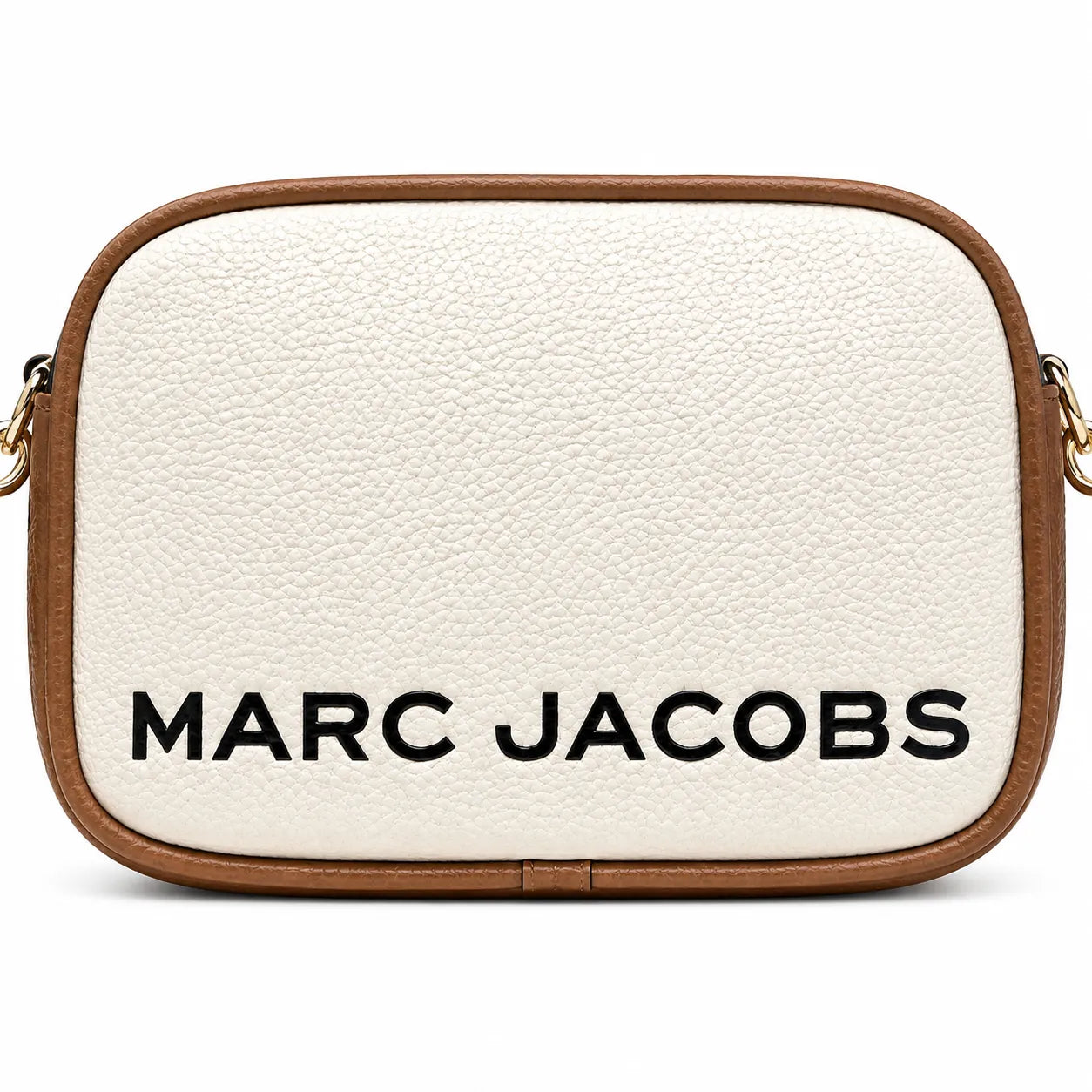 Marc Jacobs Snapshot | Beige and brown pebbled leather  iconic double J logo  wide jacquard shoulder strap women's designer color-blocked leather camera bag