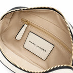 Marc Jacobs Snapshot | Beige and brown pebbled leather  iconic double J logo  wide jacquard shoulder strap women's designer color-blocked leather camera bag