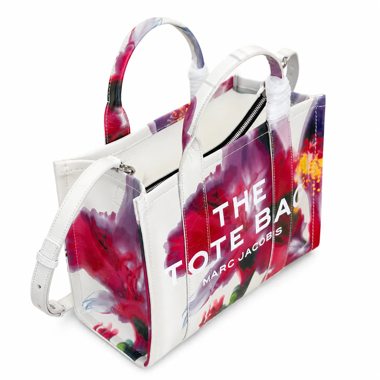 Marc Jacobs Medium Future Floral | White base with vibrant floral print  embossed logo detachable shoulder strap  women's commuter tote bag