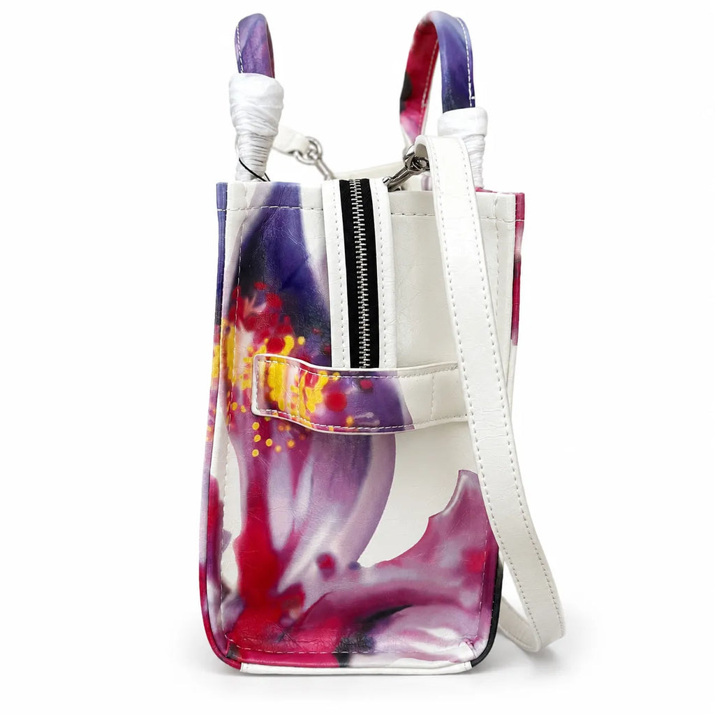Marc Jacobs Medium Future Floral | White base with vibrant floral print  embossed logo detachable shoulder strap  women's commuter tote bag