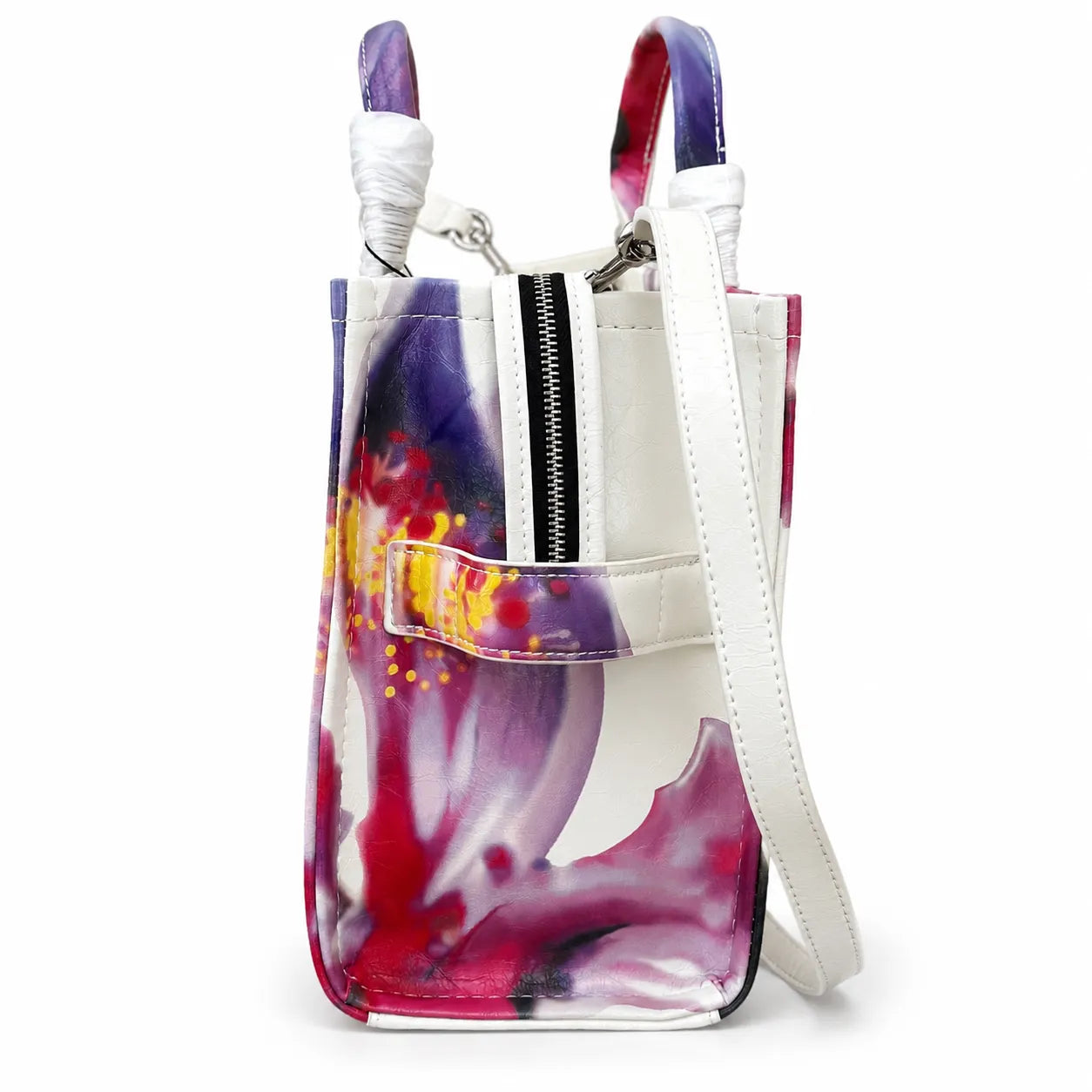 Marc Jacobs Medium Future Floral | White base with vibrant floral print  embossed logo detachable shoulder strap  women's commuter tote bag