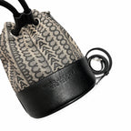 Marc Jacobs Monogram | Beige and black jacquard fabric  leather trim drawstring closure detachable shoulder strap  women's designer mini bucket bag
