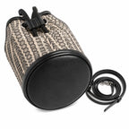 Marc Jacobs Monogram | Beige and black jacquard fabric  leather trim drawstring closure detachable shoulder strap  women's designer mini bucket bag