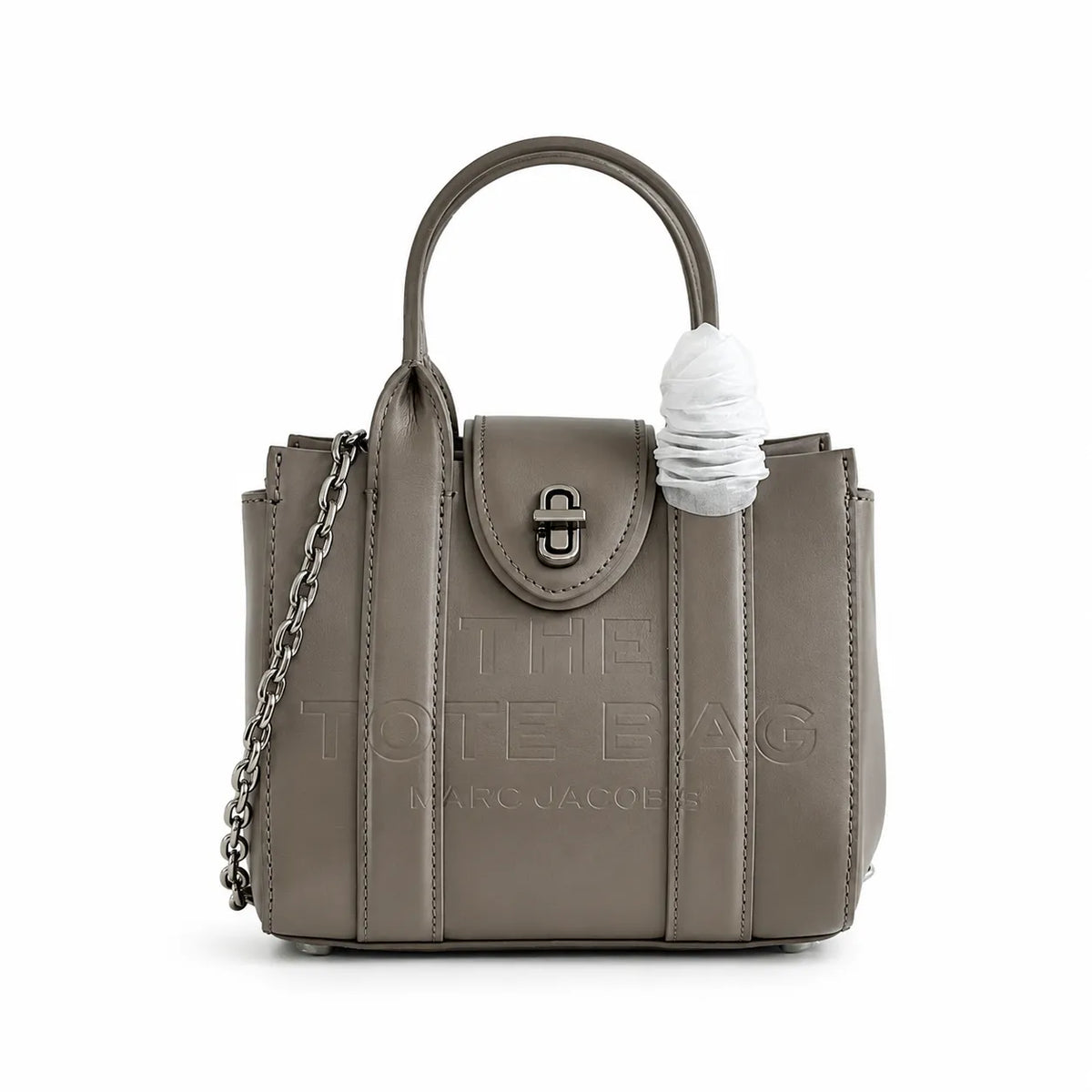 Marc Jacobs | Burgundy smooth leather embossed logo  metal twist clasp  detachable chain shoulder strap  women's commuter tote bag