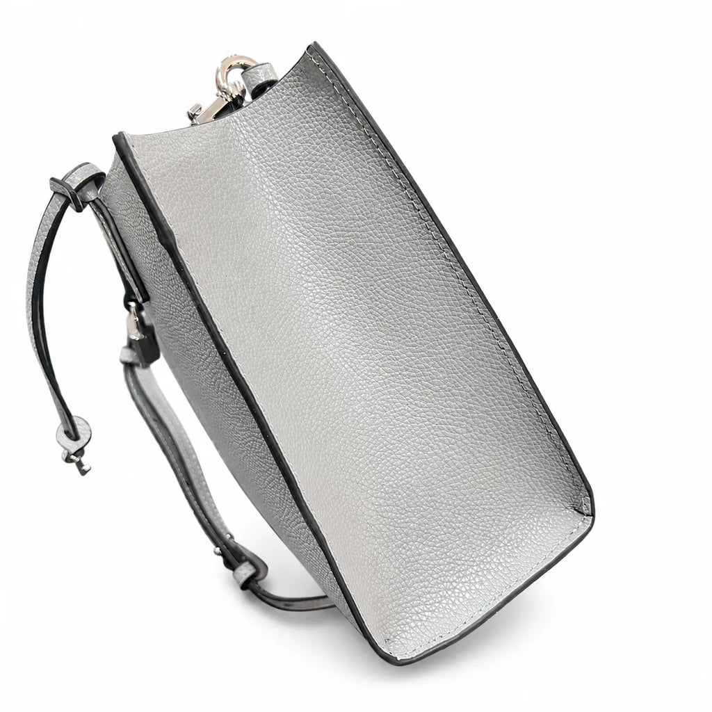 Marc Jacobs The Mini Grind | Light grey pebbled leather  embossed logo  detachable shoulder strap  women's commuter handbag