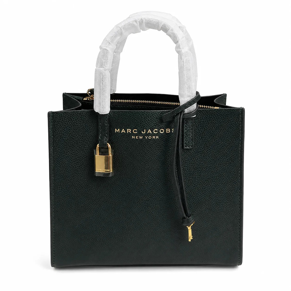 Marc Jacobs The Mini Grind | Light grey pebbled leather  embossed logo  detachable shoulder strap  women's commuter handbag
