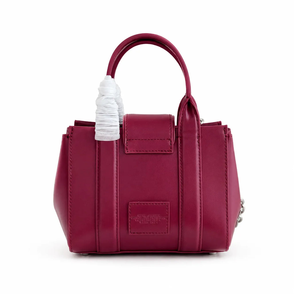Marc Jacobs | Burgundy smooth leather embossed logo  metal twist clasp  detachable chain shoulder strap  women's commuter tote bag