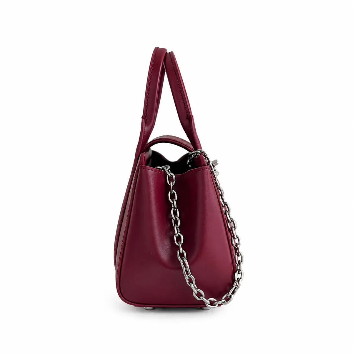 Marc Jacobs | Burgundy smooth leather embossed logo  metal twist clasp  detachable chain shoulder strap  women's commuter tote bag