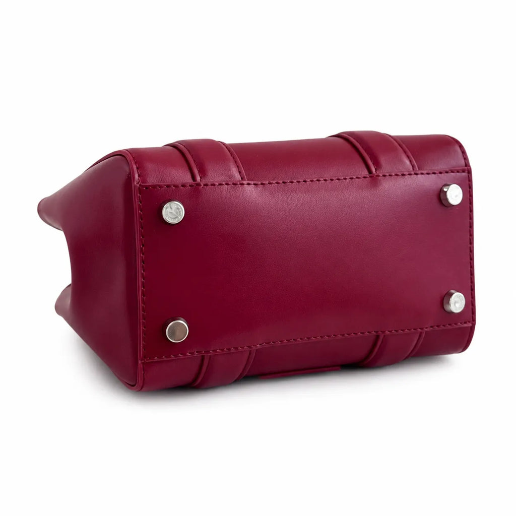 Marc Jacobs | Burgundy smooth leather embossed logo  metal twist clasp  detachable chain shoulder strap  women's commuter tote bag