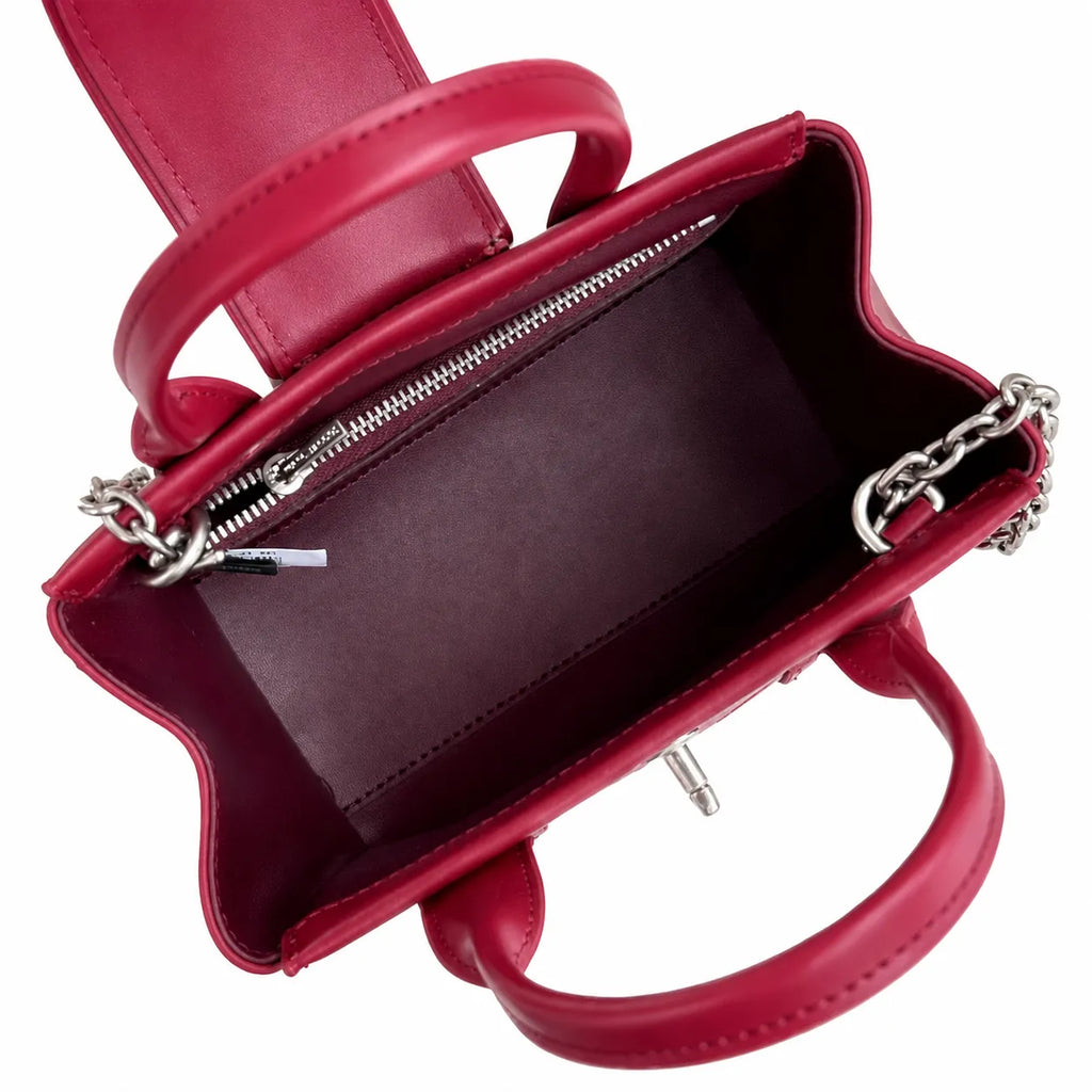 Marc Jacobs | Burgundy smooth leather embossed logo  metal twist clasp  detachable chain shoulder strap  women's commuter tote bag