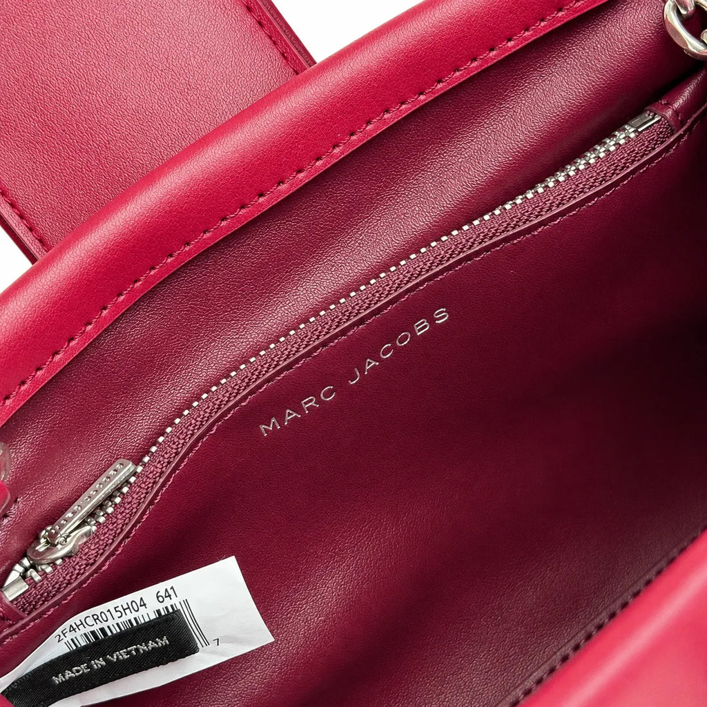 Marc Jacobs | Burgundy smooth leather embossed logo  metal twist clasp  detachable chain shoulder strap  women's commuter tote bag