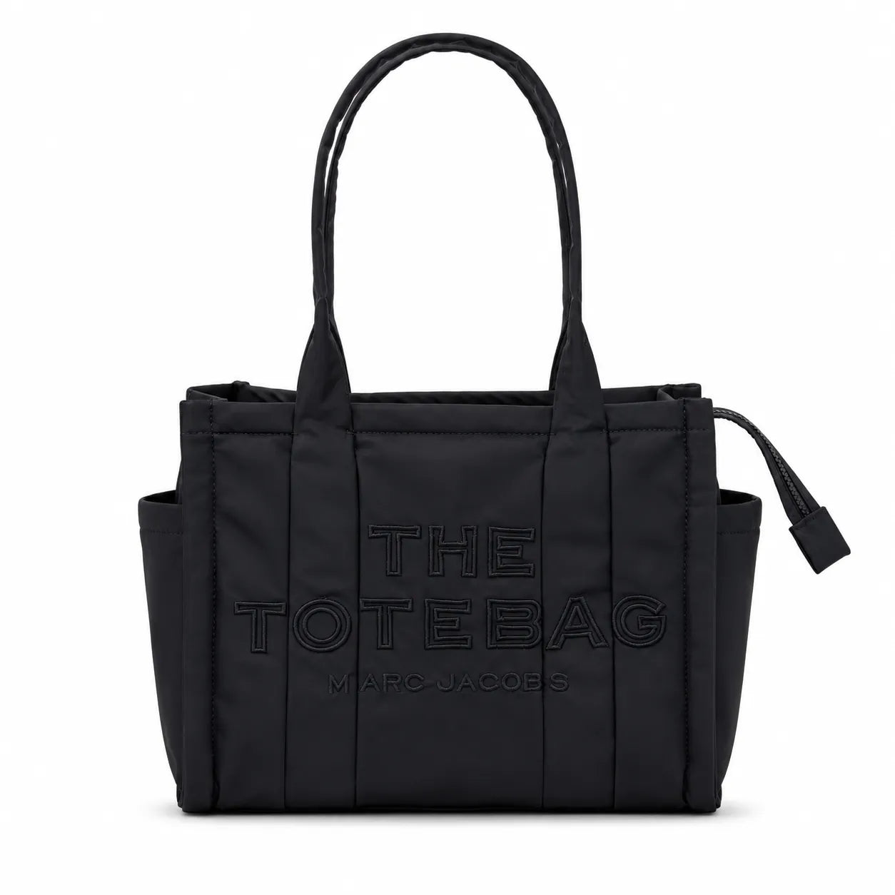 Marc Jacobs | Grey quilted nylon  embossed logo  double handles  exterior pocket  women's commuter tote bag