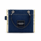 Marc Jacobs | Dark washed denim  silver chain shoulder strap  embossed logo  women's designer denim chain mini tote bag