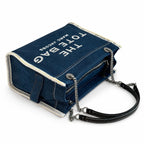 Marc Jacobs | Dark washed denim  silver chain shoulder strap  embossed logo  women's designer denim chain mini tote bag