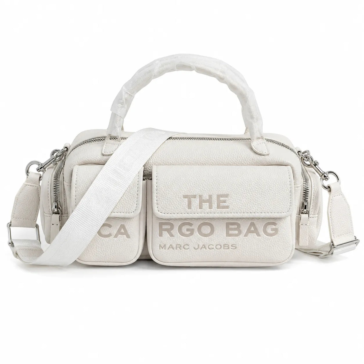 Marc Jacobs Cargo | Nude pebbled leather adjustable shoulder strap  embossed logo women's designer crossbody bag