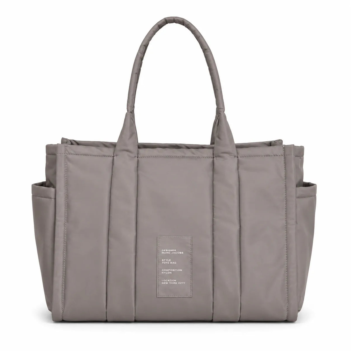 Marc Jacobs | Grey quilted nylon  embossed logo  double handles  exterior pocket  women's commuter tote bag