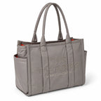 Marc Jacobs | Grey quilted nylon  embossed logo  double handles  exterior pocket  women's commuter tote bag