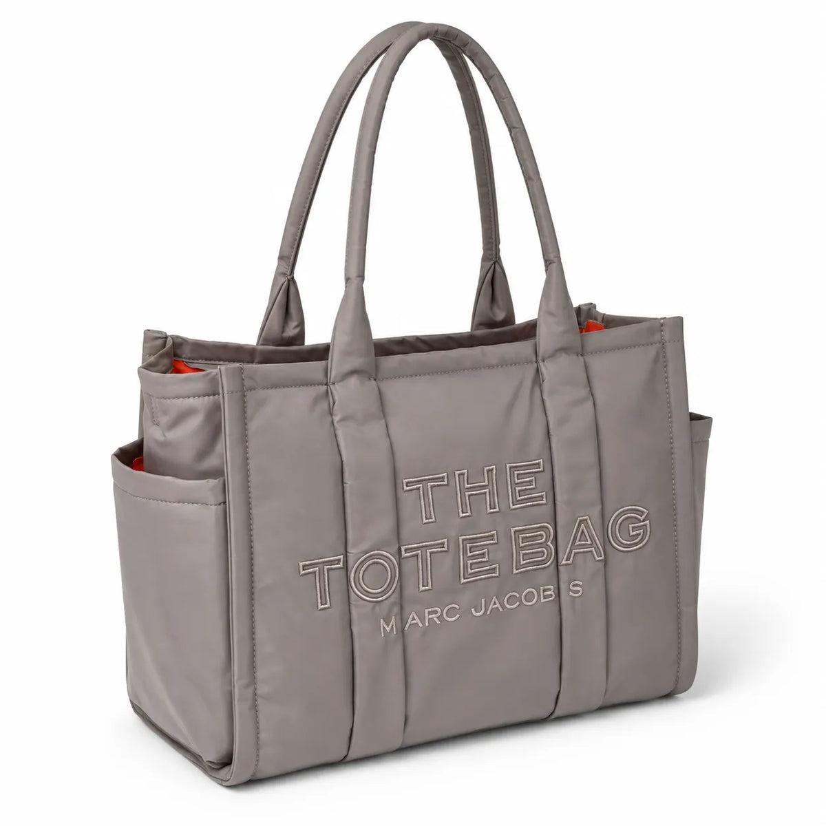 Marc Jacobs | Grey quilted nylon  embossed logo  double handles  exterior pocket  women's commuter tote bag